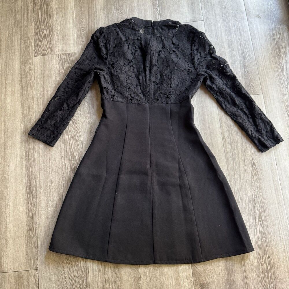 ASOS Mini Dress Black Sz 0 High Neck Skate Lace Insert & Lace Sleeves Stretch - Picture 6 of 16